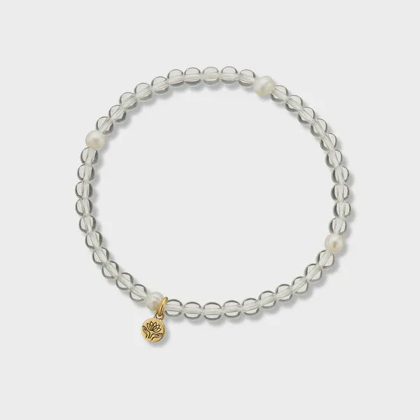 Crystal quartz & pearl prosperity gem bracelet