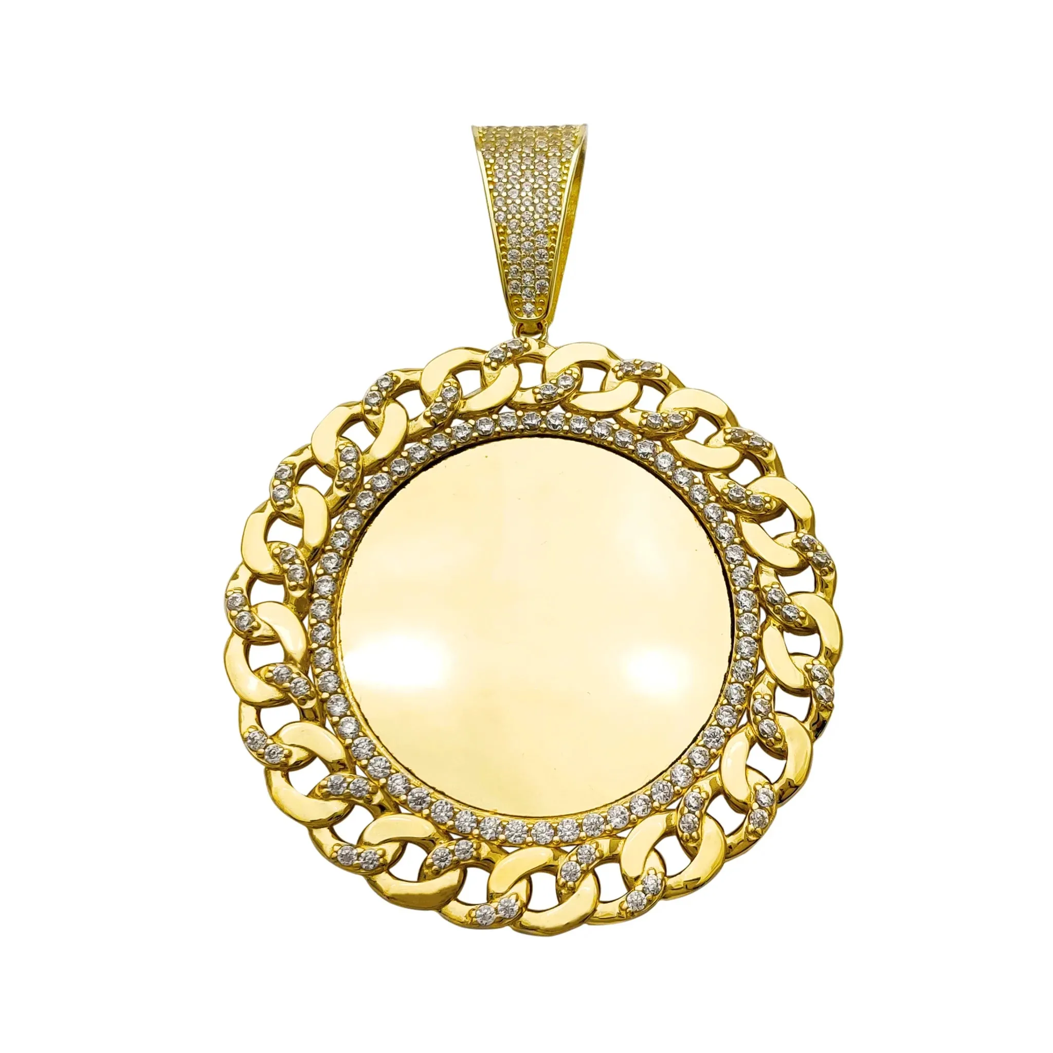 Cuban-Link Frame Circle Picture Medallion Pendant (14K)