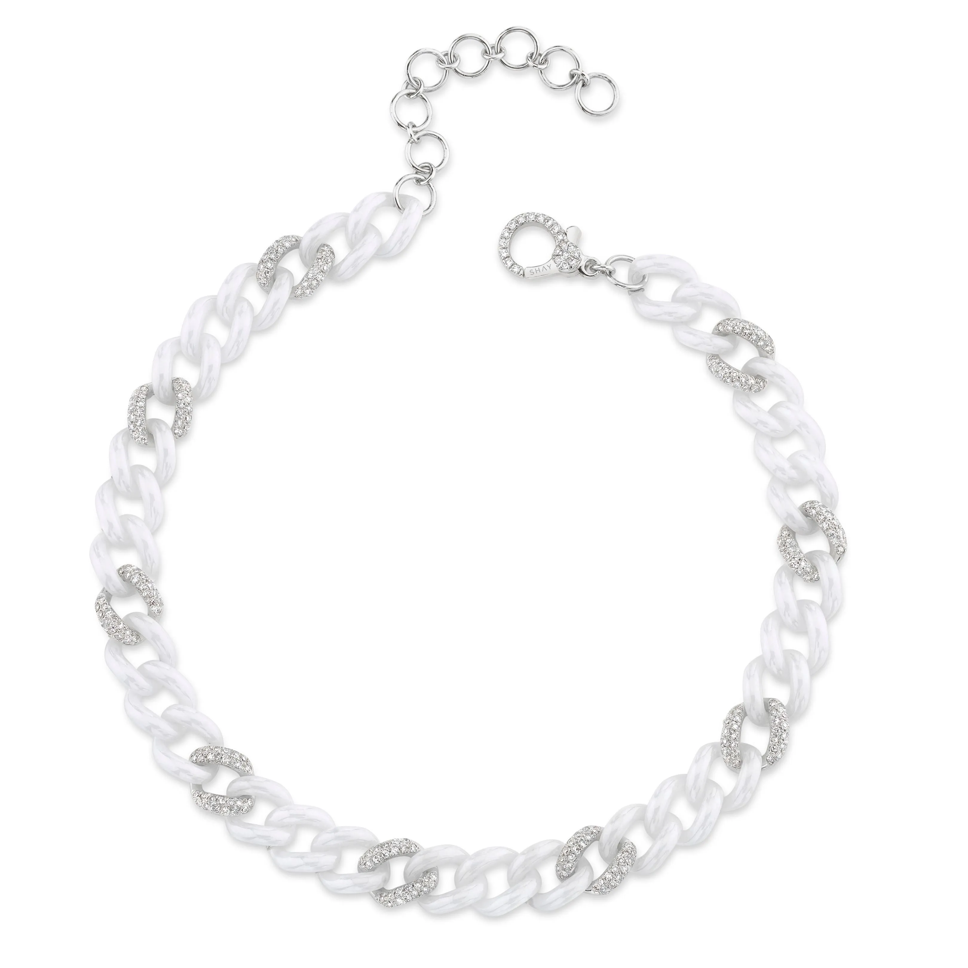 DIAMOND 9 PAVE & WHITE CERAMIC ALTERNATING MEDIUM LINK ANKLET