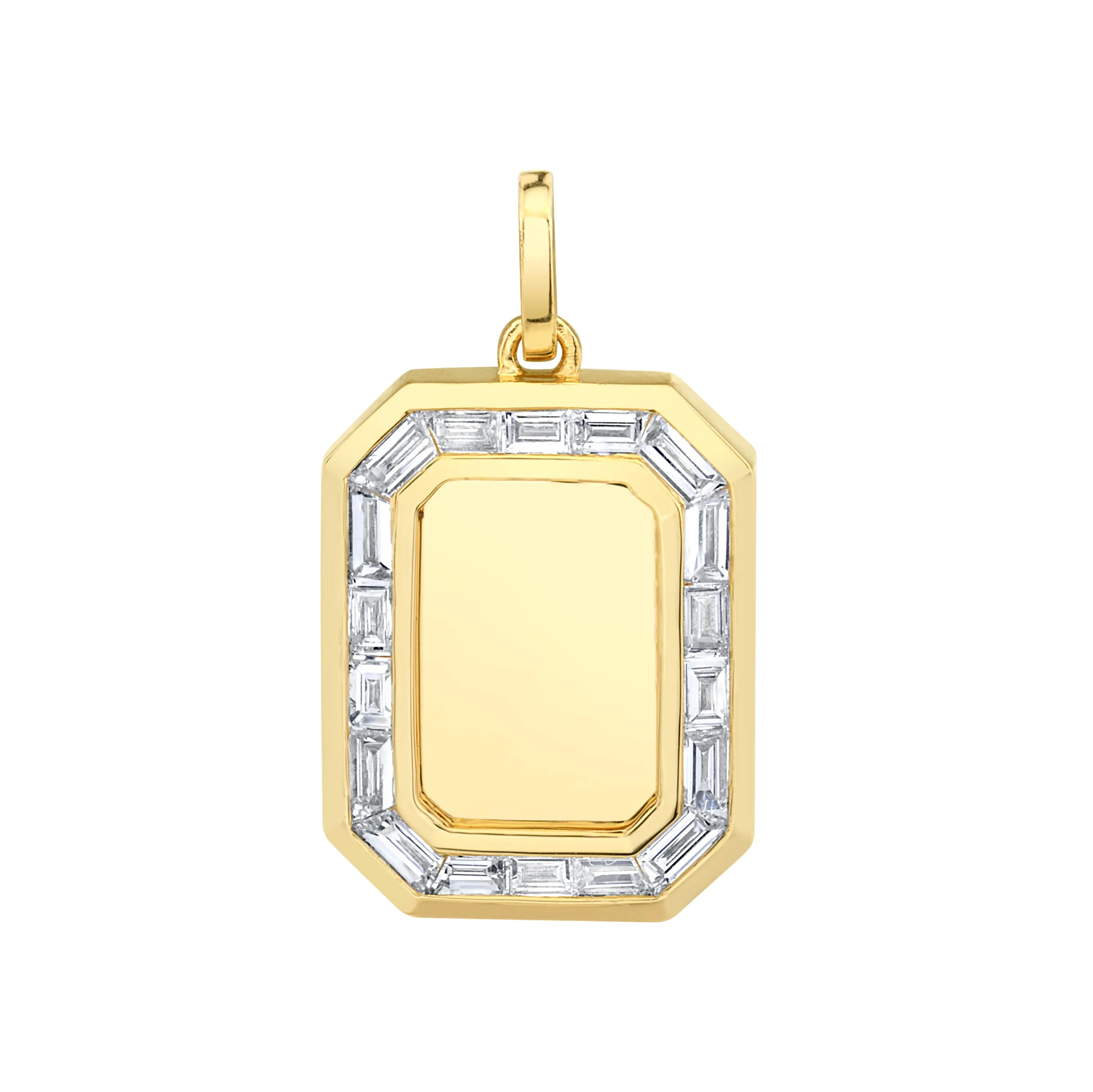 DIAMOND BAGUETTE GOLD NAMEPLATE PENDANT