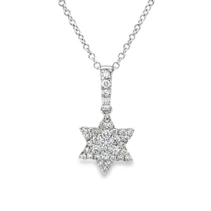 Diamond Classic White Gold Star of David Pendant Necklace 0.14 cts