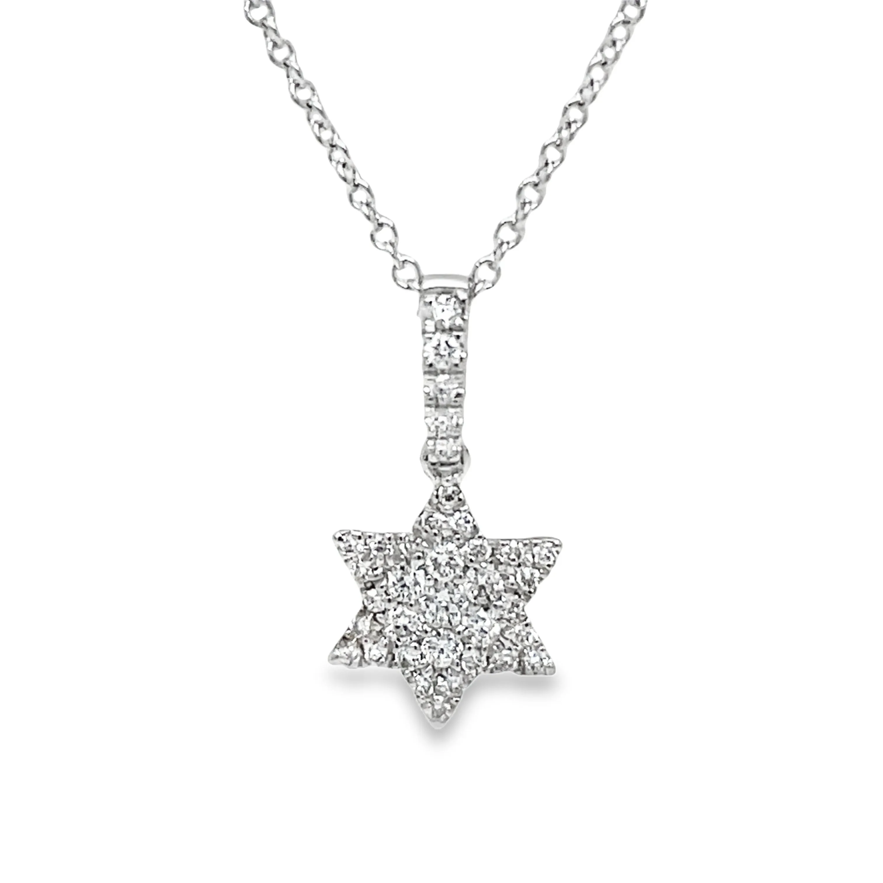 Diamond Classic White Gold Star of David Pendant Necklace 0.14 cts