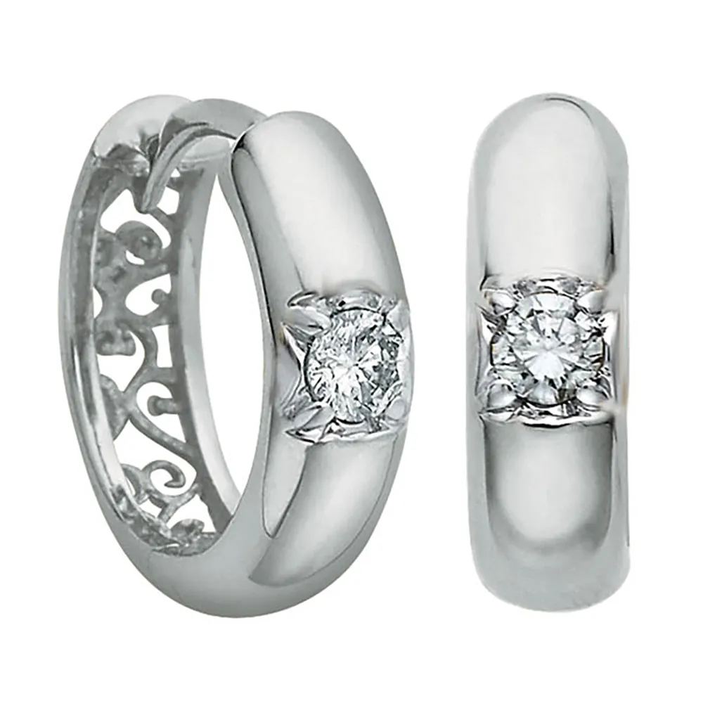 Diamond Huggie Hoop Earrings with Filigree Detailing