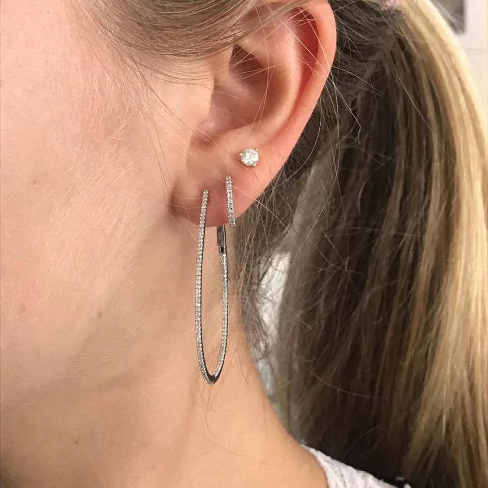 Diamond Oval Inside Out Hoop Earrings