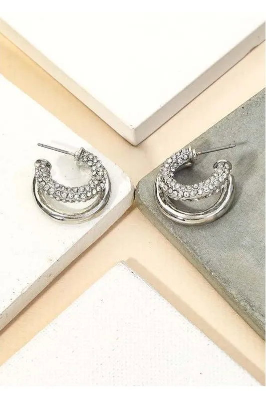 Double Pave Hoop- Silver