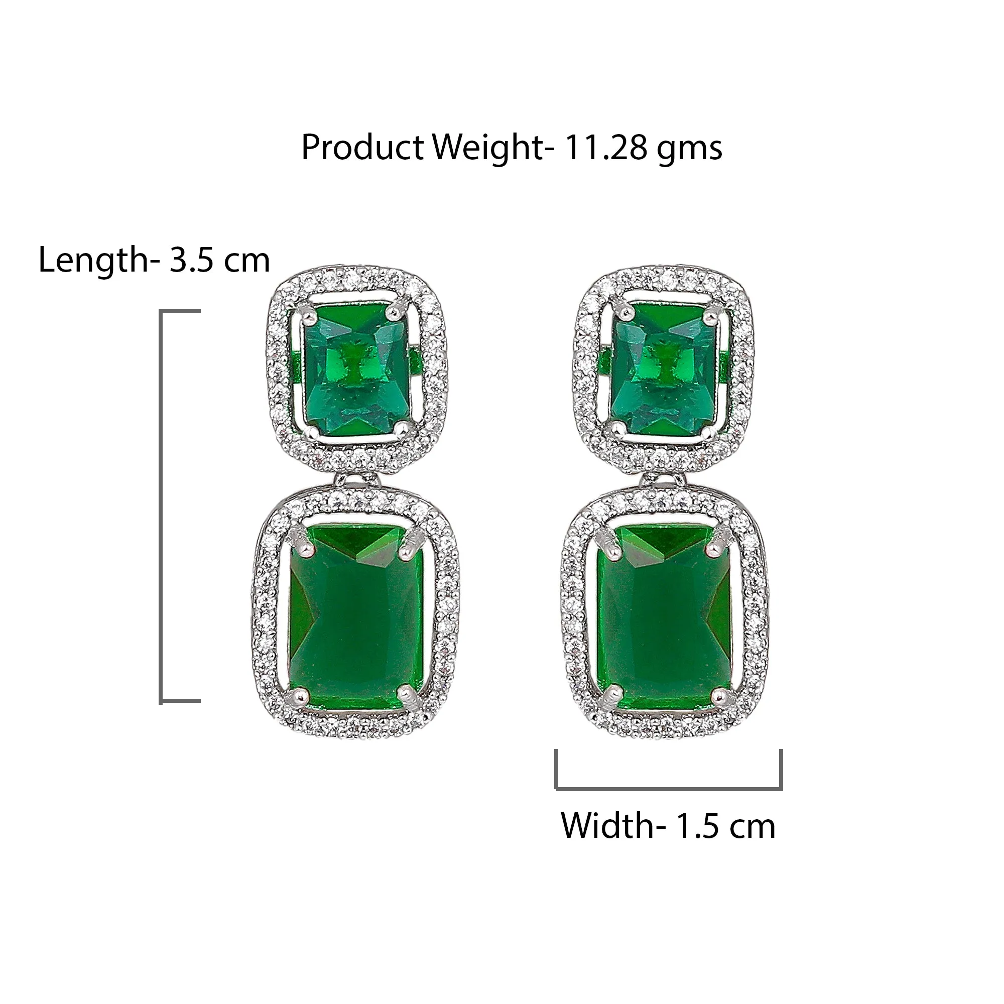 Estele Rhodium Plated Aster Green emerald stones Earrings