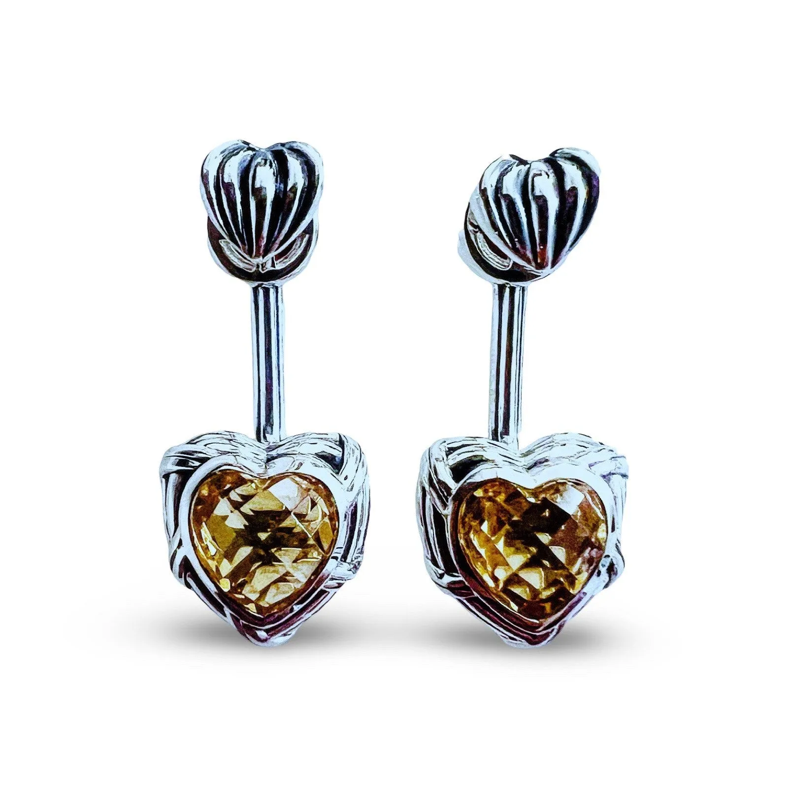 Fantasies Heart Push Pin Drop Earrings in sterling silver with citrine