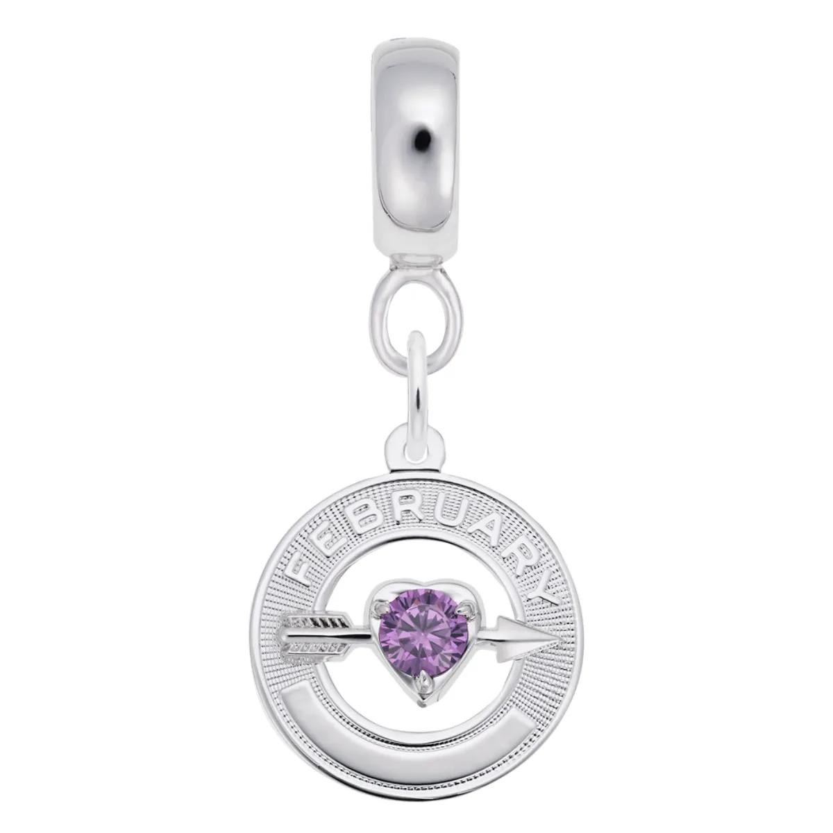 February Birthstone Charm Dangle Bead In Sterling Silver