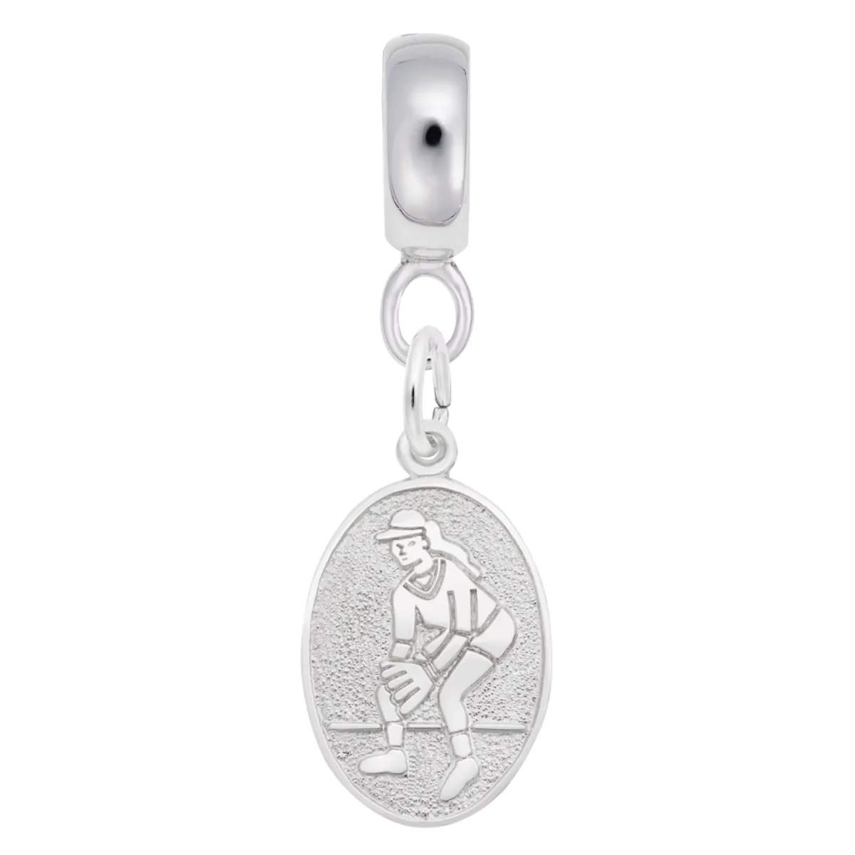 Female Softball Charm Dangle Bead In Sterling Silver