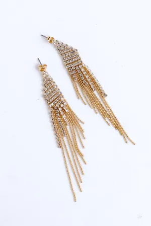 FINAL SALE - Katy Gold Rhinestone Beaded Fringe Earrings