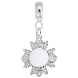 Fire Dept. Badge Charm Dangle Bead In Sterling Silver