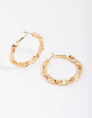 Gold Diamond Cut Twisted Hoop Earrings