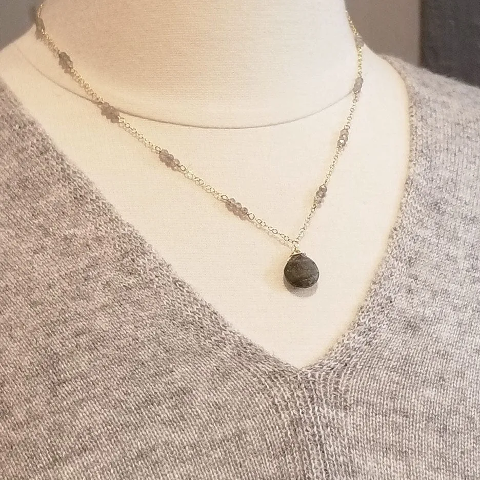 Gold Fill and Labradorite Drop Necklace