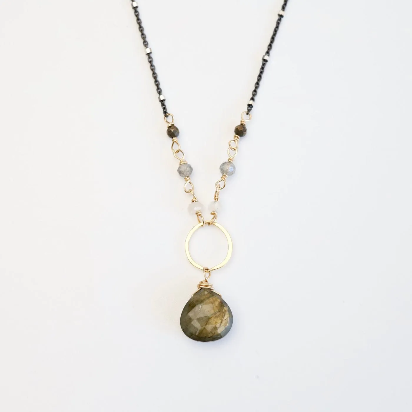 Gold Filled Ring with Labaradorite Drop Necklace