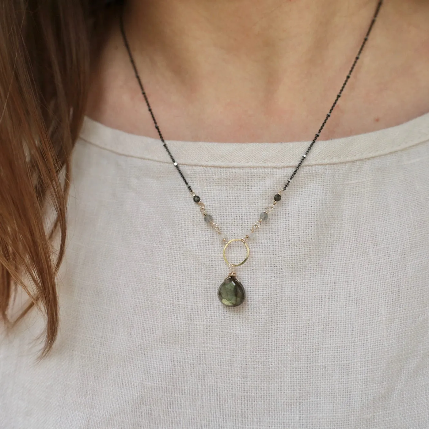 Gold Filled Ring with Labaradorite Drop Necklace