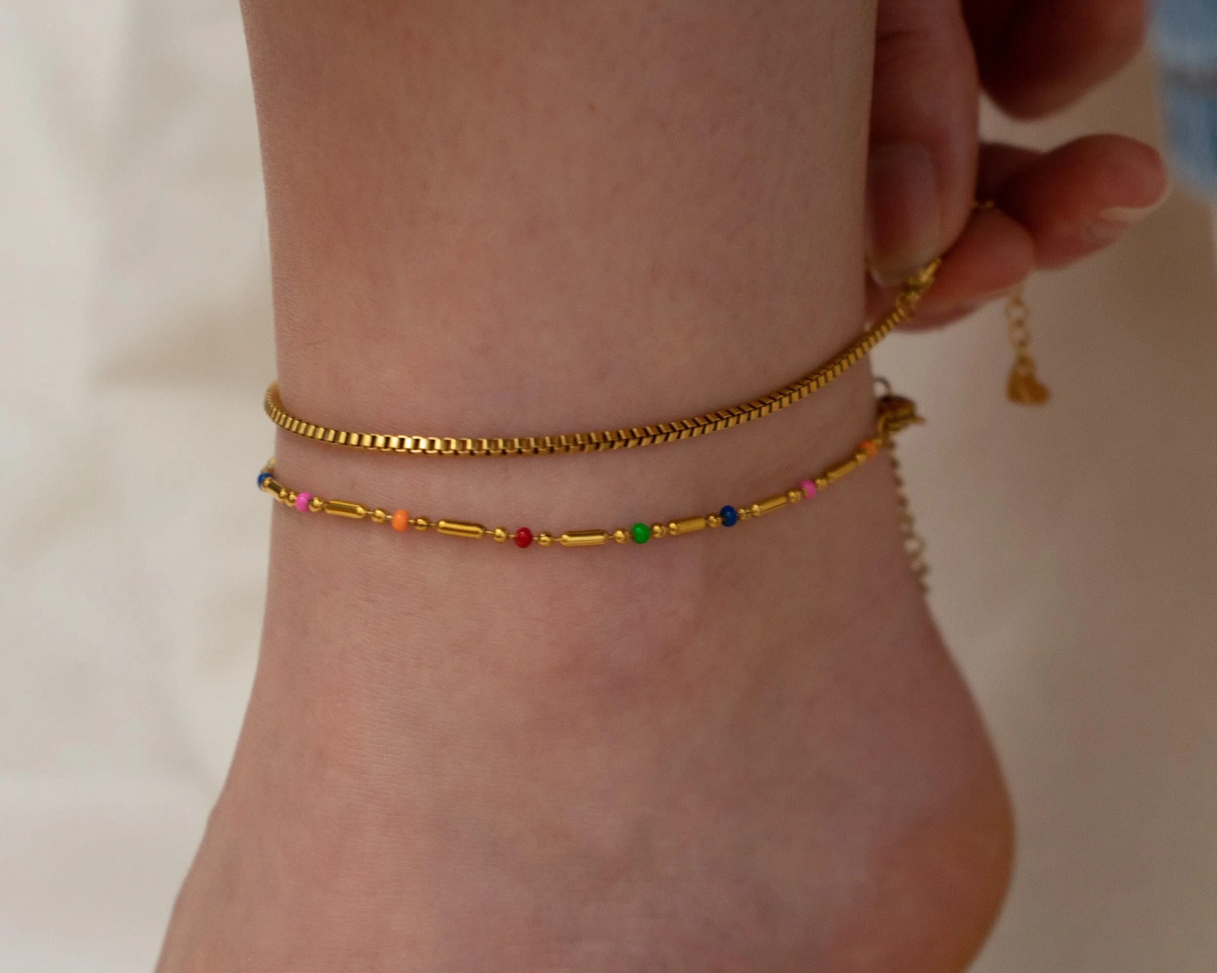 Gold Glass Beads  Oval Beads Chain Anklet