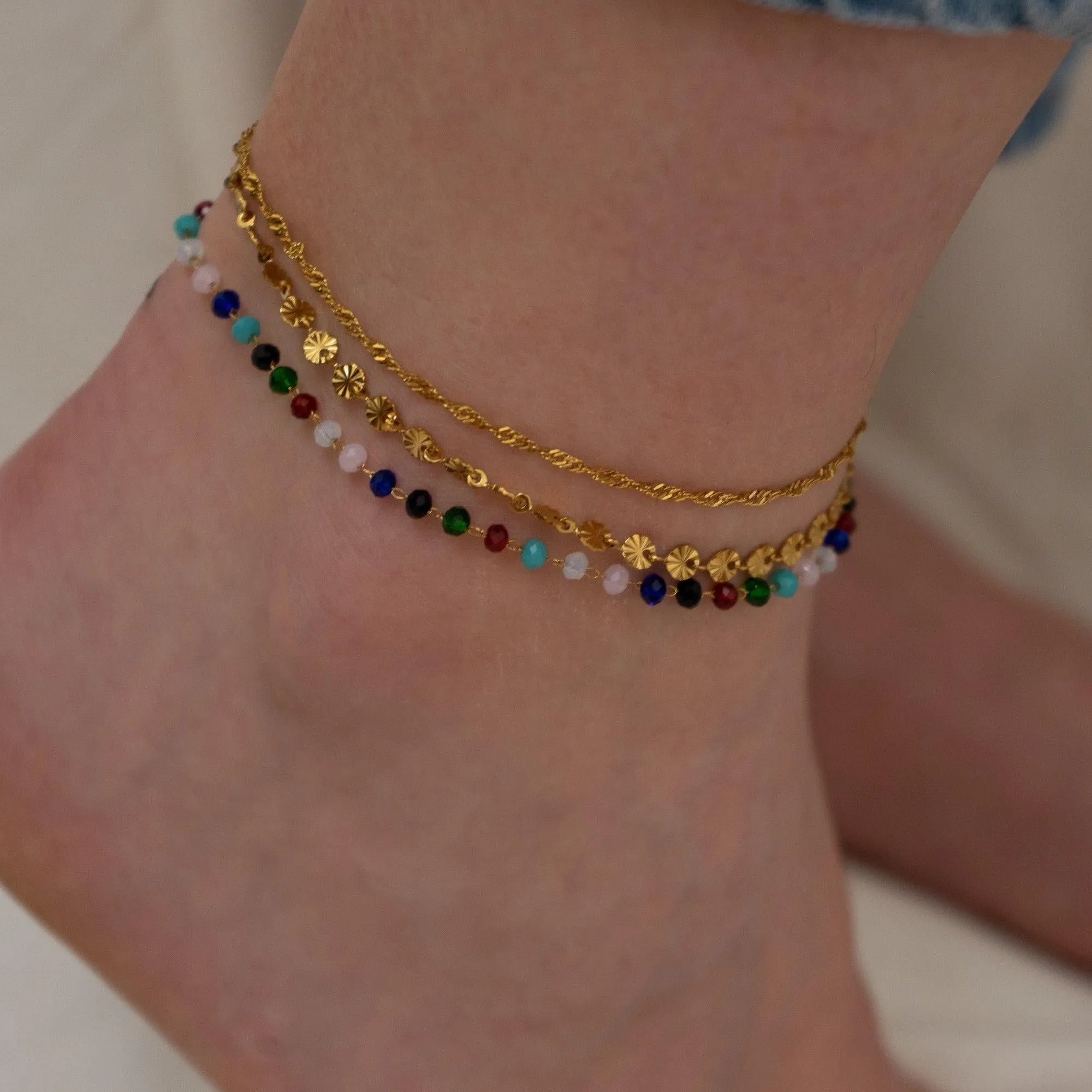 Gold Glass Beads  Oval Beads Chain Anklet