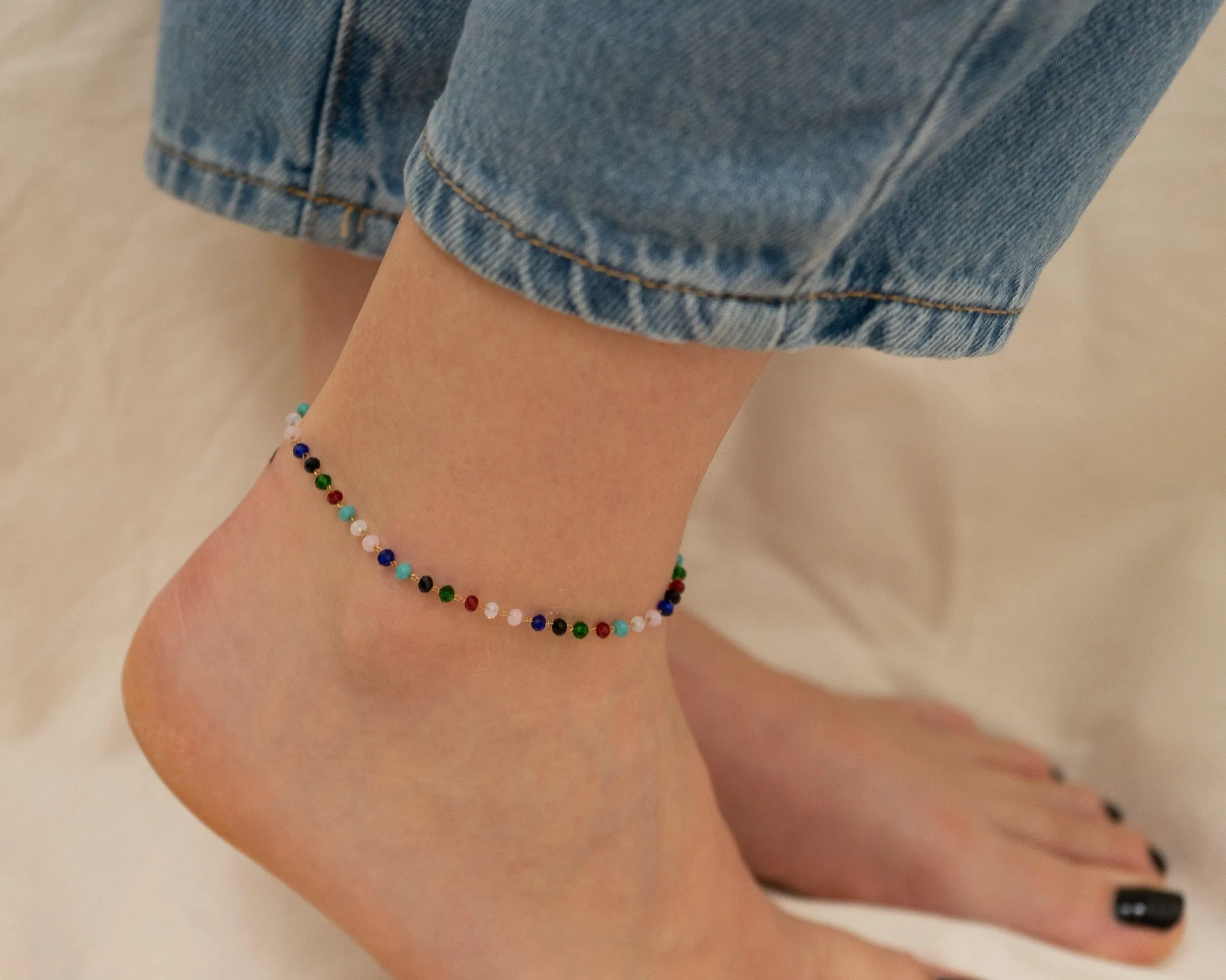 Gold Glass Beads  Oval Beads Chain Anklet