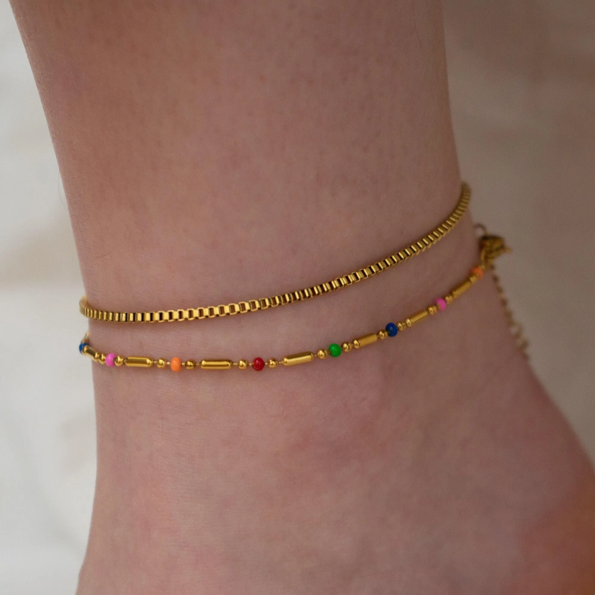 Gold Glass Beads  Oval Beads Chain Anklet