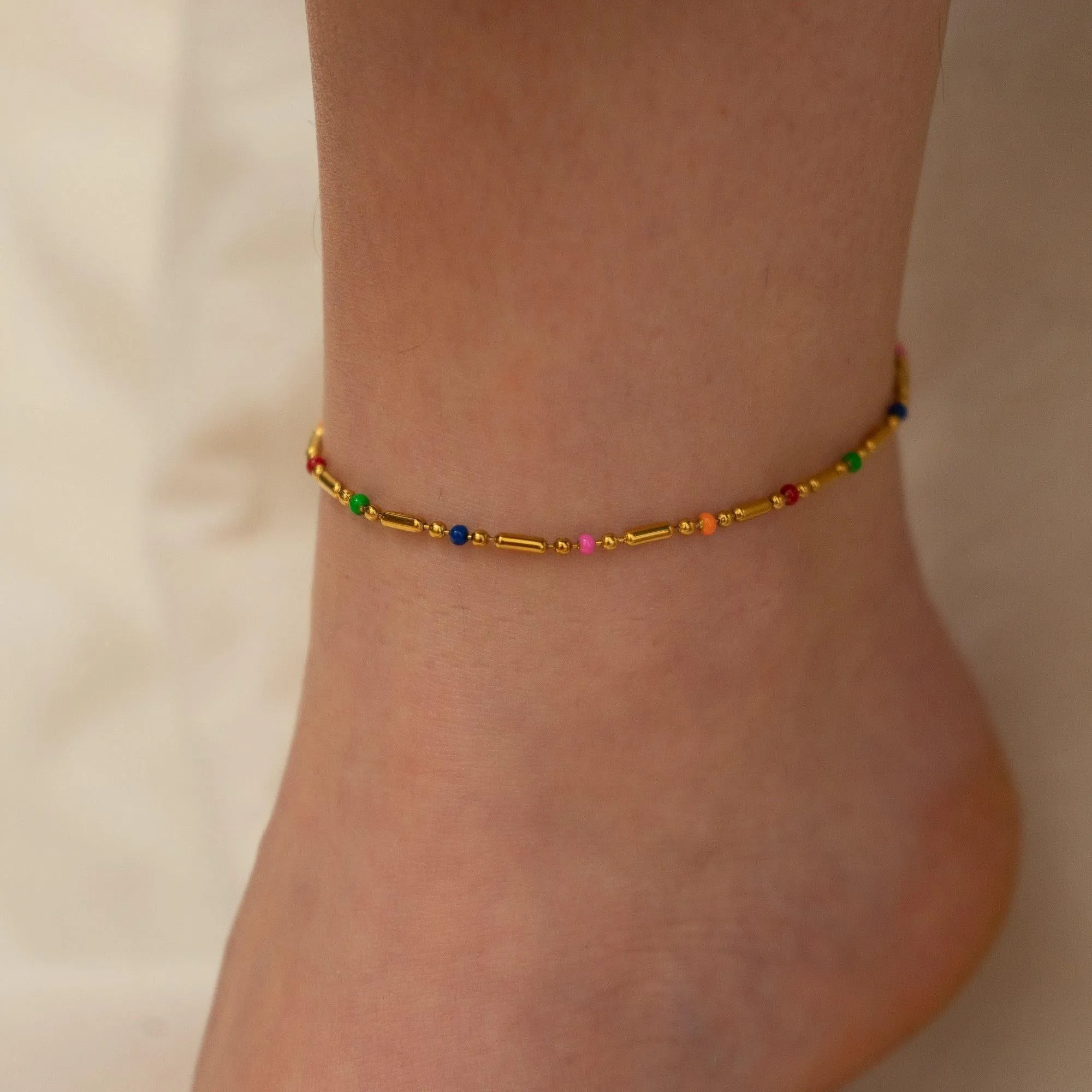 Gold Glass Beads  Oval Beads Chain Anklet