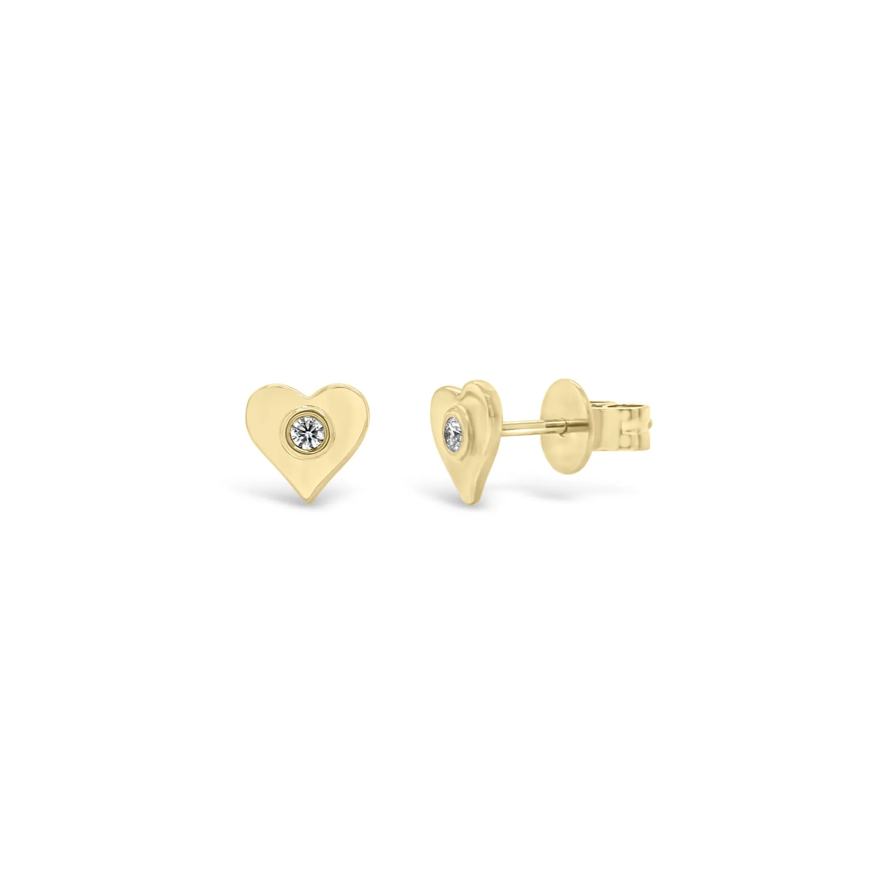 Gold Heart Stud Earrings with Diamond Centers