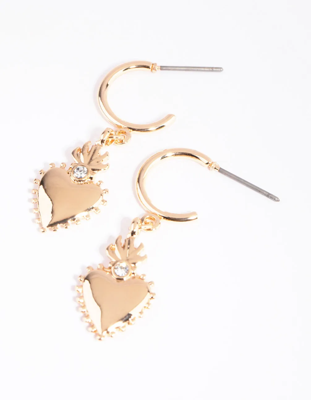 Gold Juliet Heart Huggie Hoop Earrings