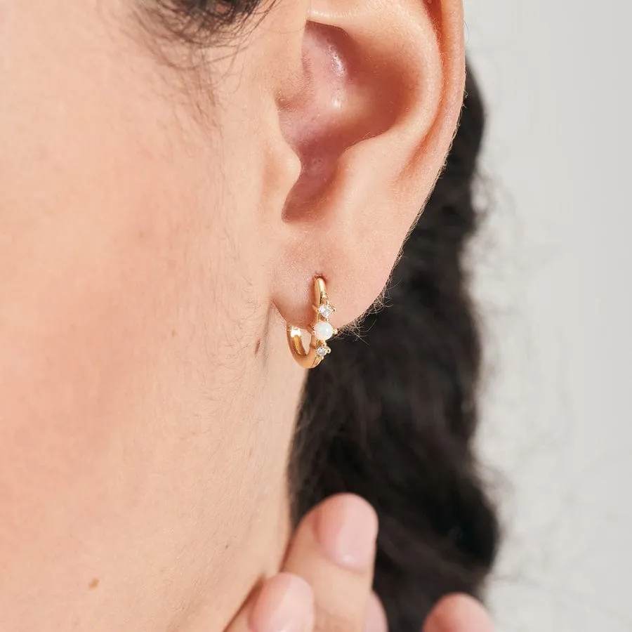 Gold Kyoto Opal Oval Huggie Hoop Earrings