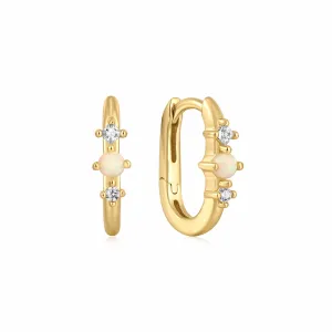 Gold Kyoto Opal Oval Huggie Hoop Earrings