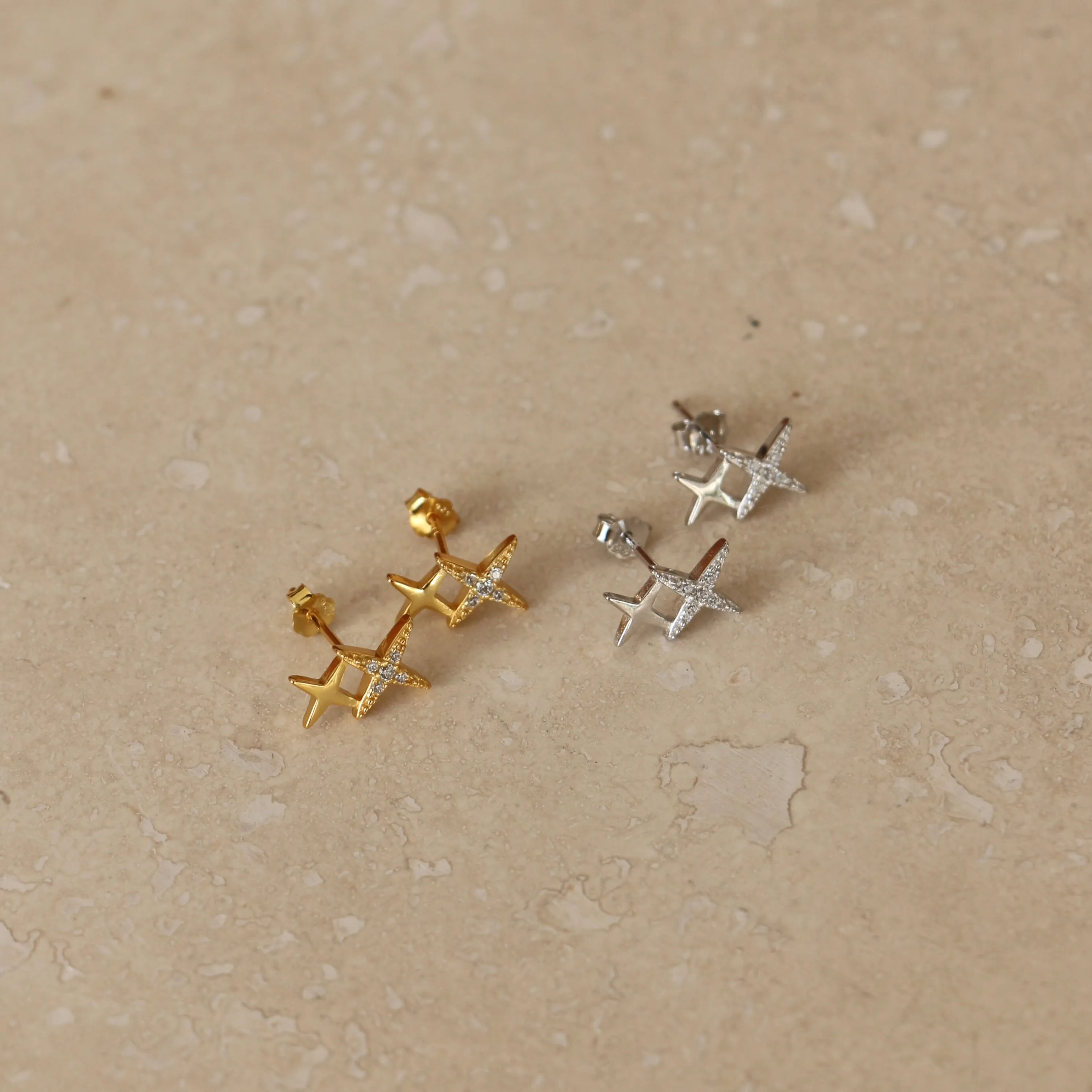 Gold or Silver Double Star Studs