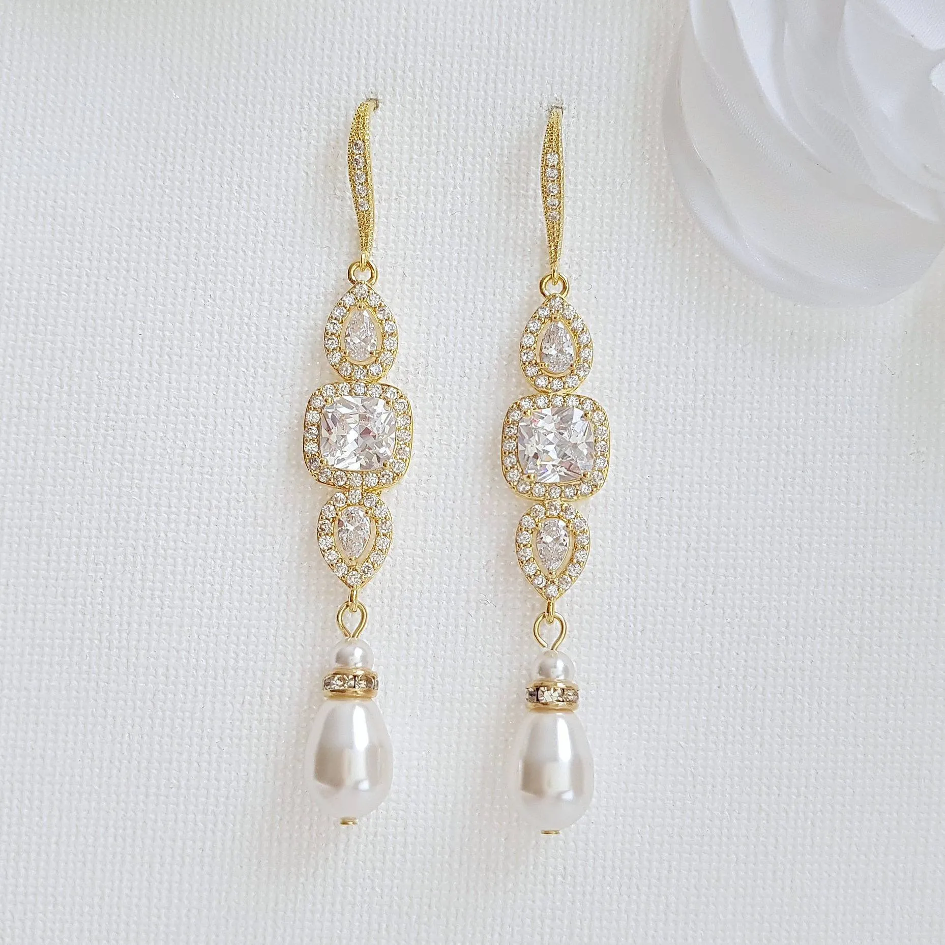 Gold Pearl Bridal Earrings- Gianna