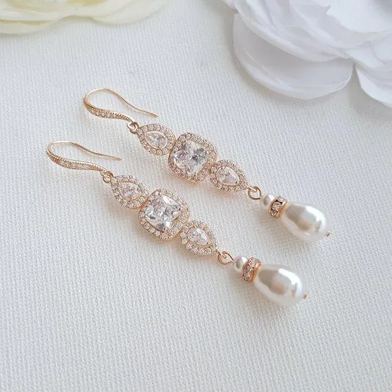 Gold Pearl Bridal Earrings- Gianna