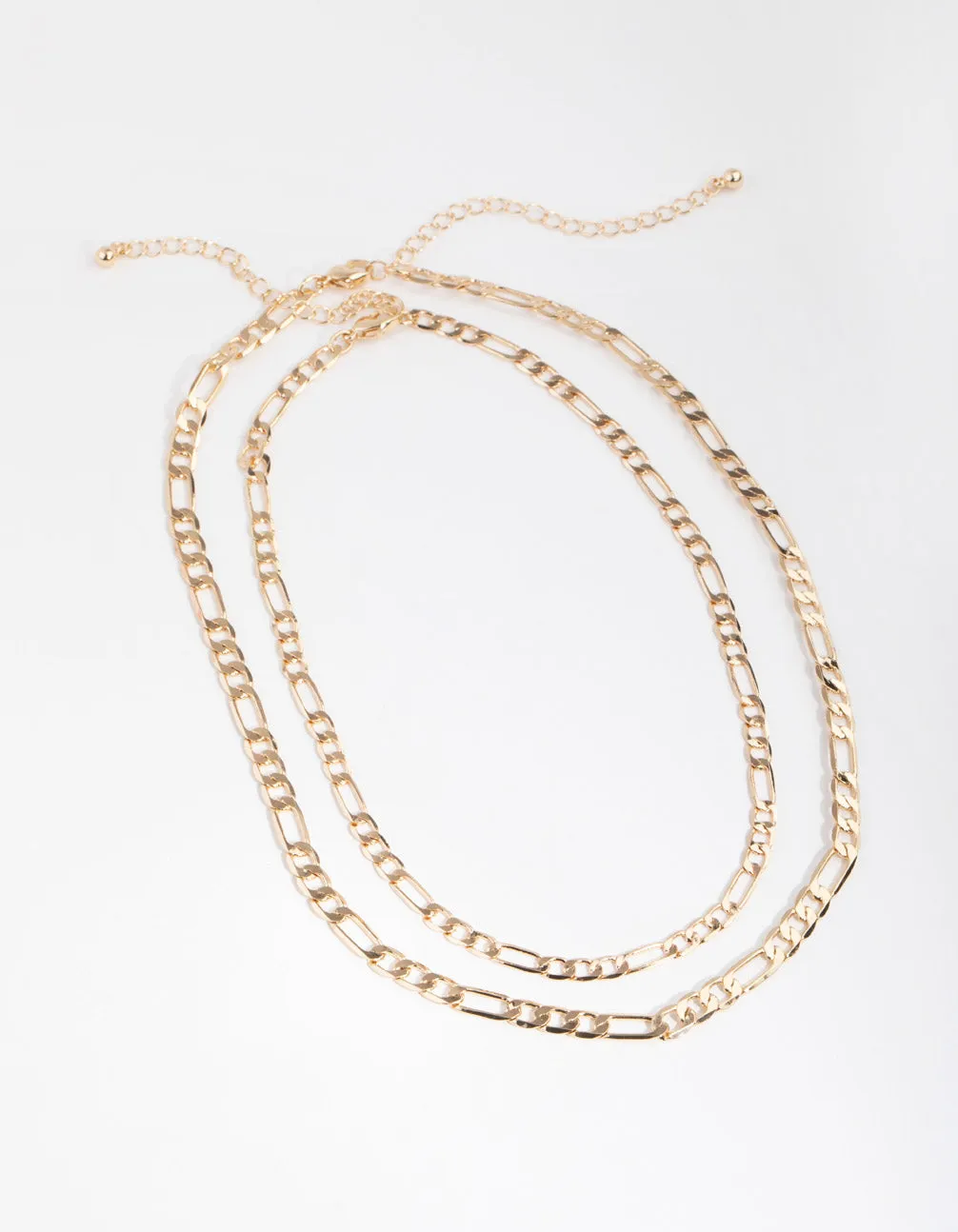 Gold Short Flat Chain 2-Row Necklace