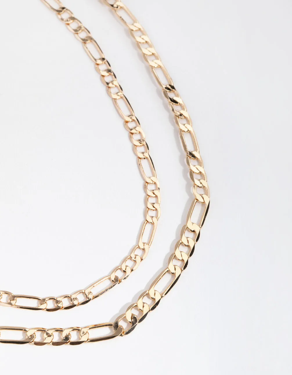 Gold Short Flat Chain 2-Row Necklace