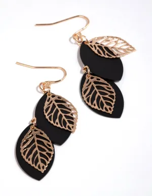 Gold Solid & Outline Leaf Earrings