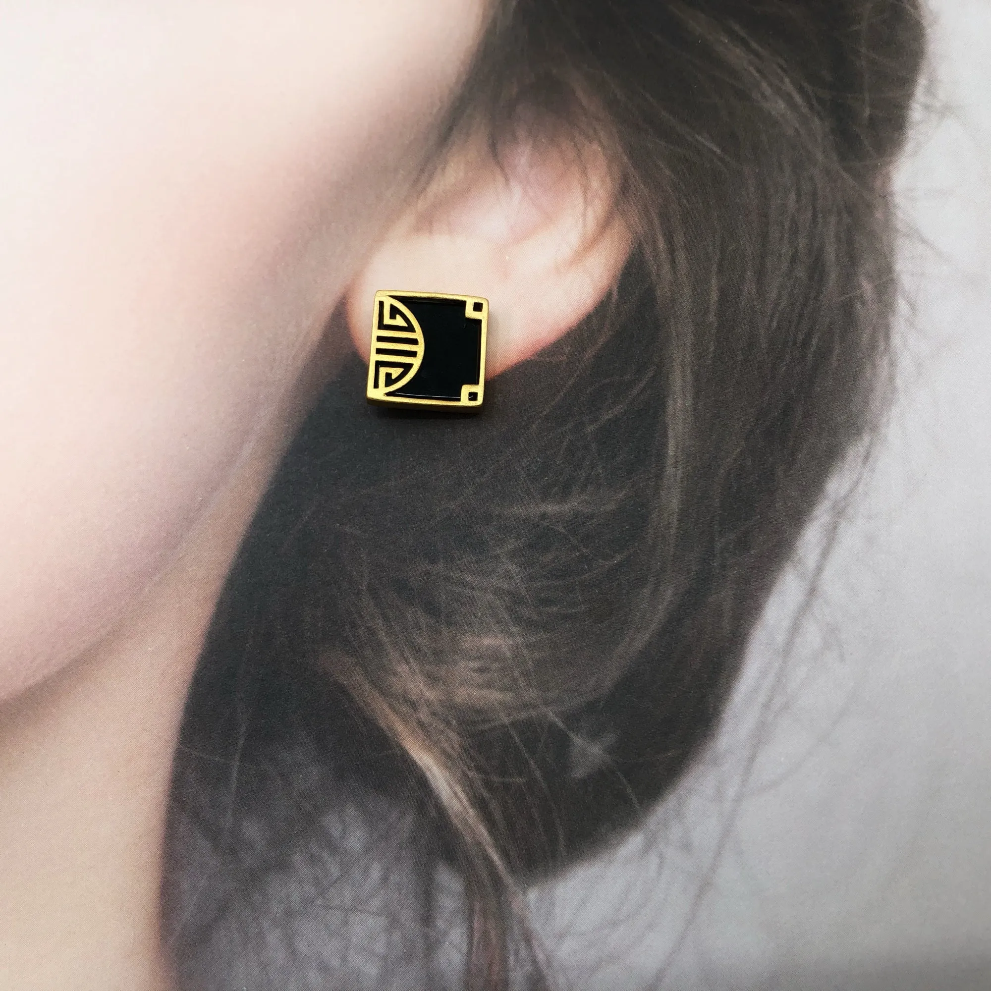 Gold Square Agate Studs