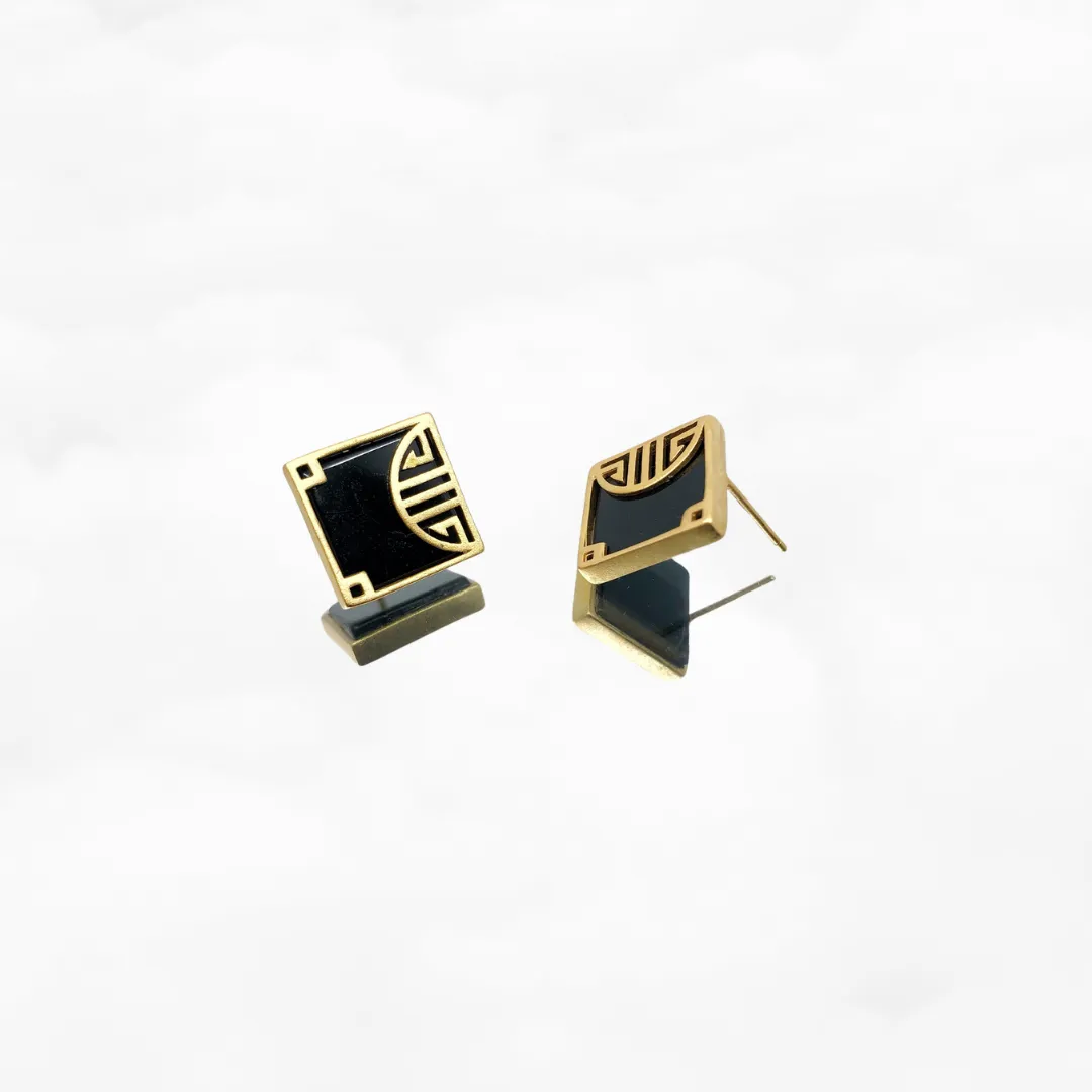 Gold Square Agate Studs