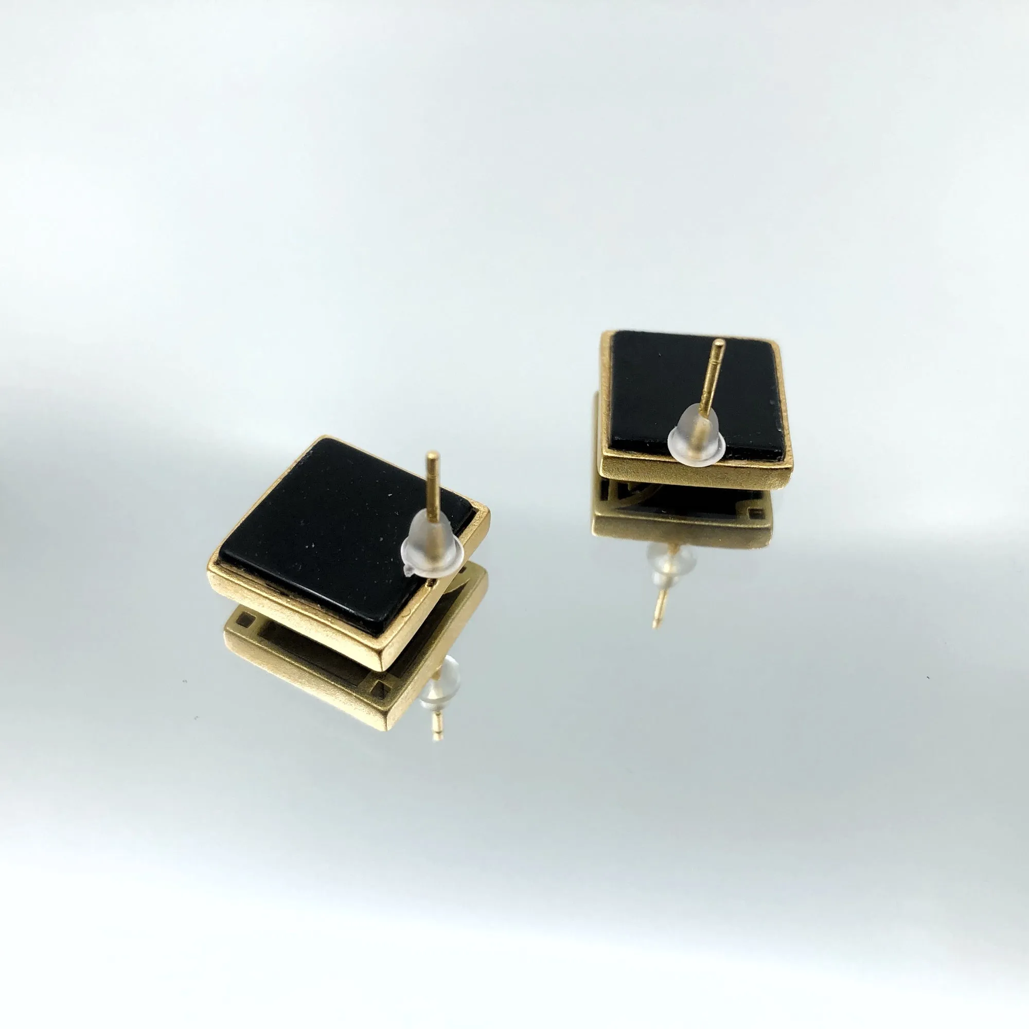 Gold Square Agate Studs