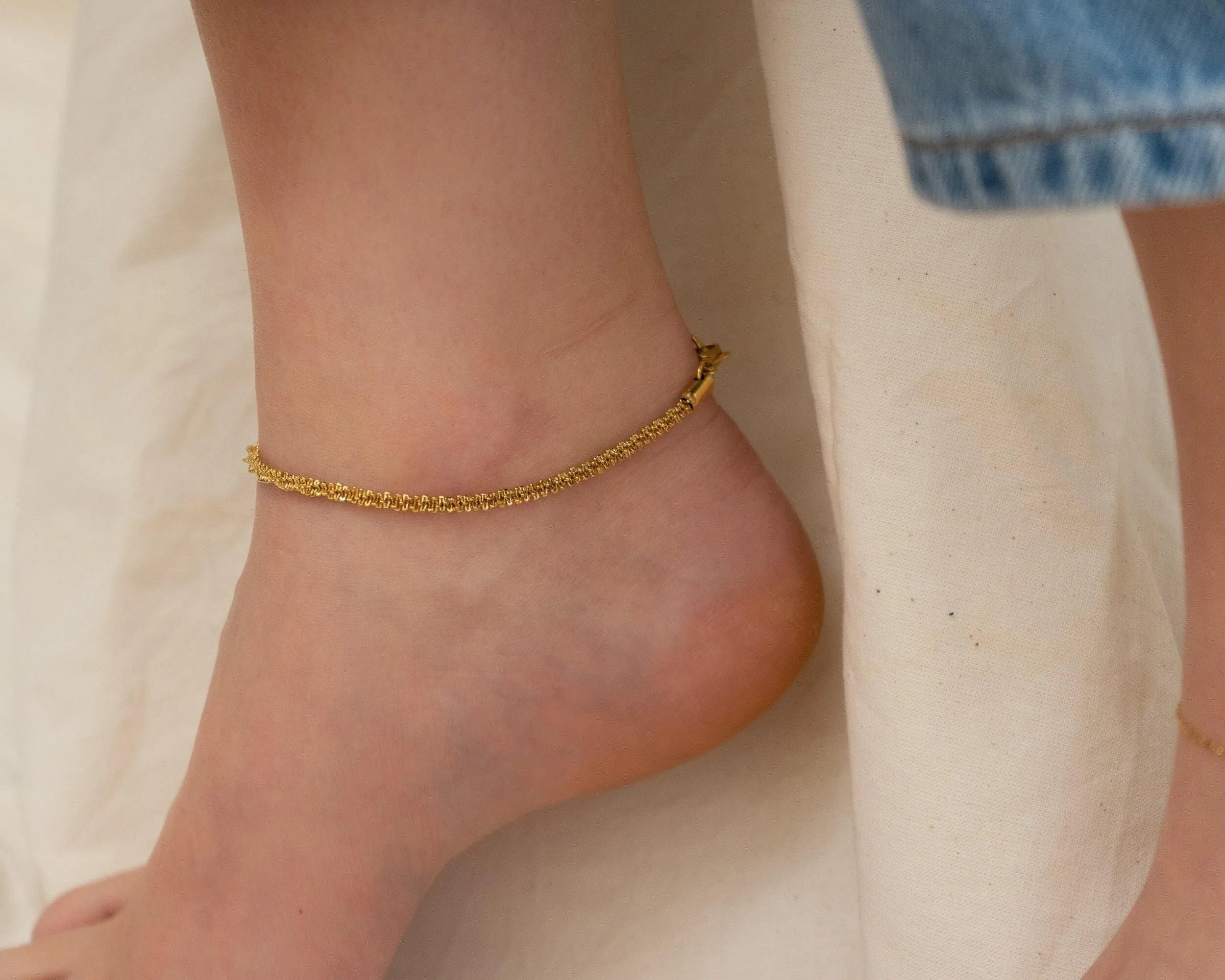 Gold Stainless Steel Popcorn Chain Anklet