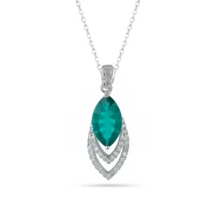 Green Cz Leaf Silver Necklace - From Purl