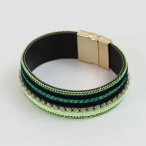 Handcrafted Green Leather Bracelet