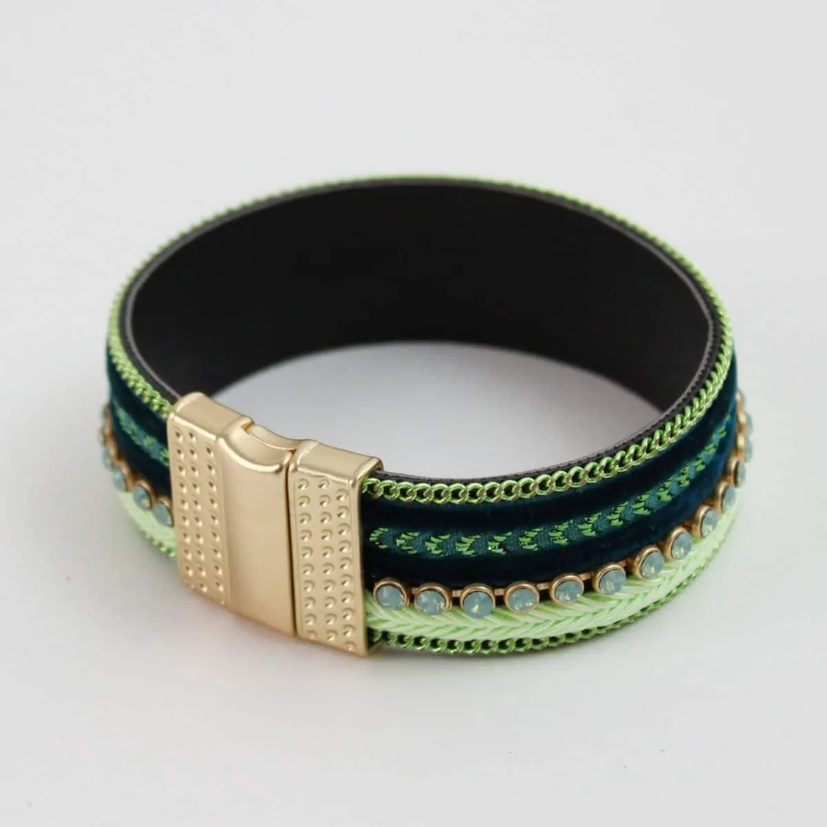 Handcrafted Green Leather Bracelet