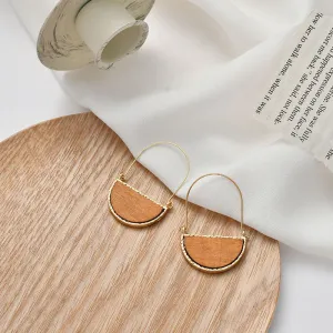 Handcrafted Wooden Half-Moon Earrings-jlt11607