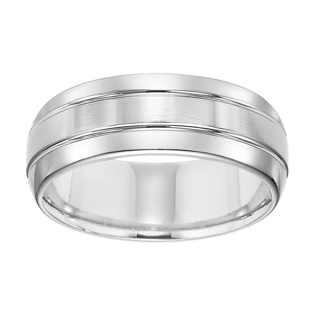 HARLEY Domed Tungsten Carbide Ring with Brush Finish Center and Dual Offset Grooves by Triton Rings - 8 mm