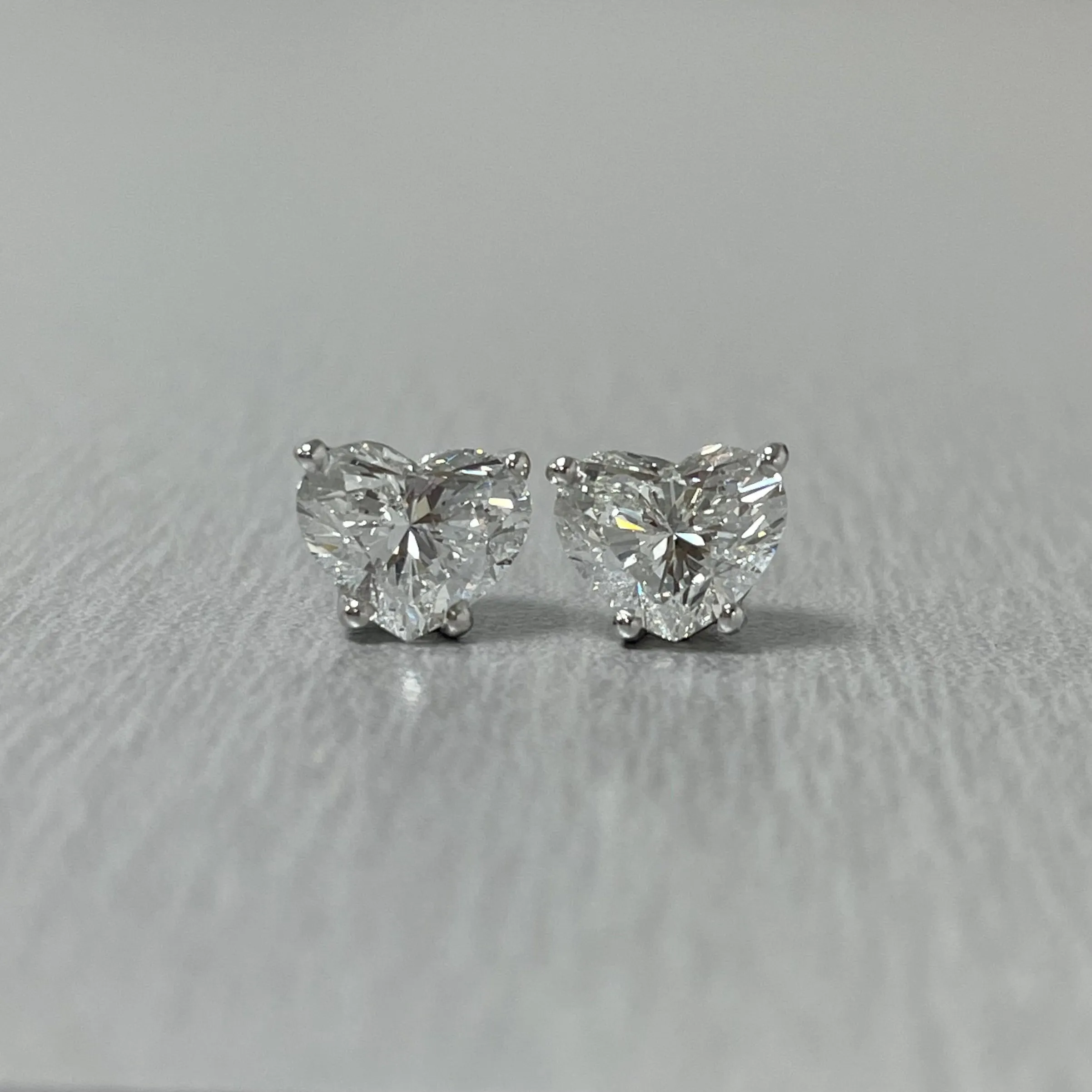 Heart Shape Solitaire Diamond Studs (2.01 ct HS H-I SI GIA Diamonds) in White Gold