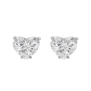 Heart Shape Solitaire Diamond Studs (2.01 ct HS H-I SI GIA Diamonds) in White Gold