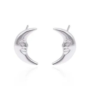 Indu Moon Face Stud Earrings | 925 Sterling Silver