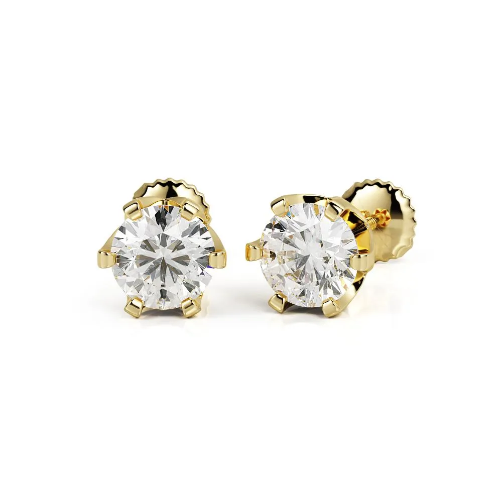 Intense Light Solitaire Earrings 1 Natural Diamonds in Yellow Gold