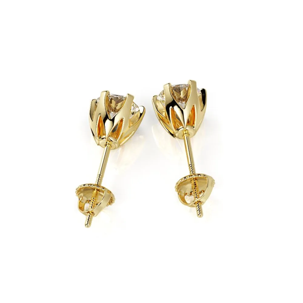 Intense Light Solitaire Earrings 1 Natural Diamonds in Yellow Gold