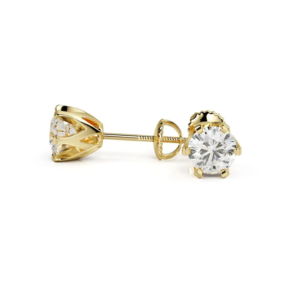 Intense Light Solitaire Earrings 1 Natural Diamonds in Yellow Gold