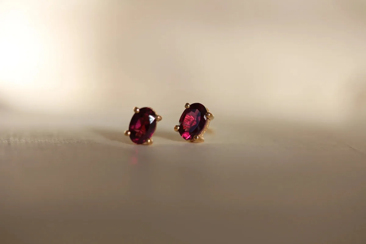 Little Gold Ava Studs (Rhodolite)